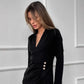 Pearl-button V-neck Long-sleeve Elegant Waist-cinched Dress
