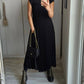 Robe longue plissée à manches courtes et col rond pour femme
