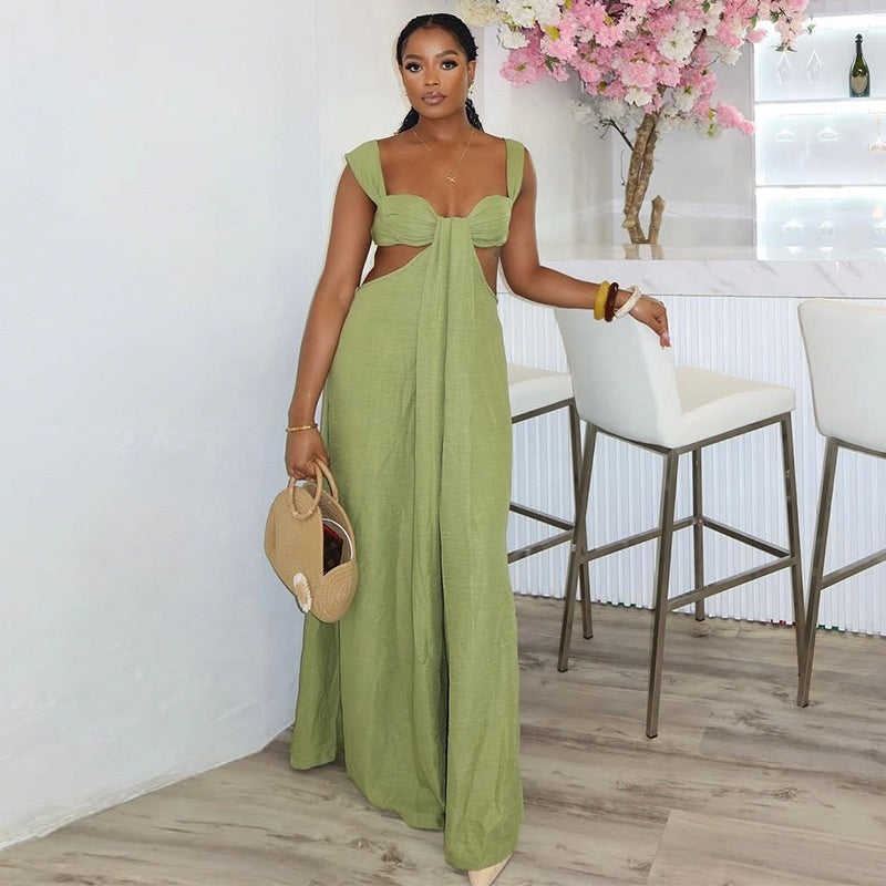 European And American Leisure Tied Spaghetti-strap Trendy Jumpsuit