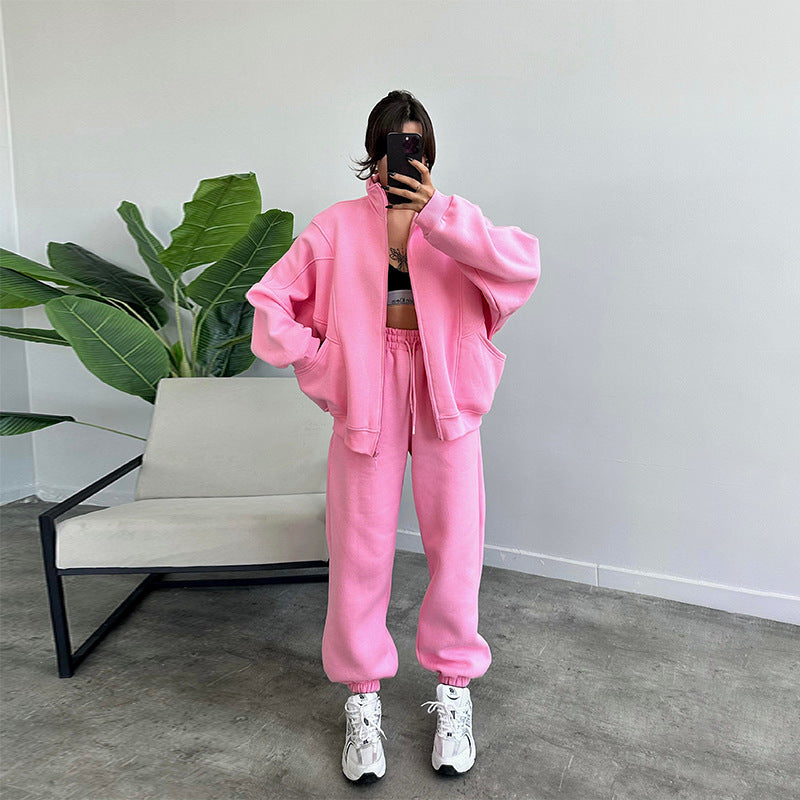 Ensemble de sport avec poches, col montant, cardigan zippé et pantalon à cordon de serrage, tenues de jogging tendance, survêtements, vêtements pour femmes