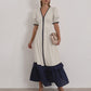 Linen Contrast Color Cardigan Dress