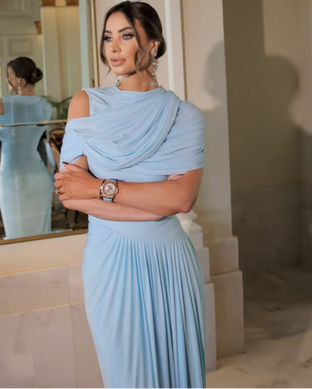 Skin-friendly Retro Shawl Ruffle Dress