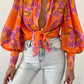 Long Sleeve Lapel Cardigan Single-breasted Solid Color Half-length Lantern Sleeve Temperament Commute Red Shirt