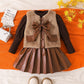 Three-piece Set Of Long-sleeve Base PU Leather Skirt