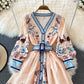 Waist tightening and slimming bubble long sleeved dress