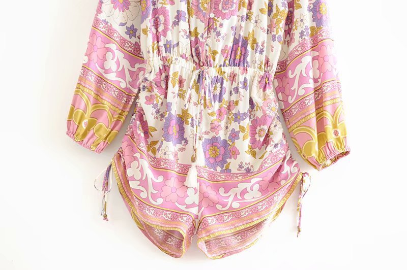 Holiday Style Fringed Lace Positioning Print Jumpsuit