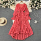 Fashion Solid Color And V-neck Ruffled Flared Sleeve Dress