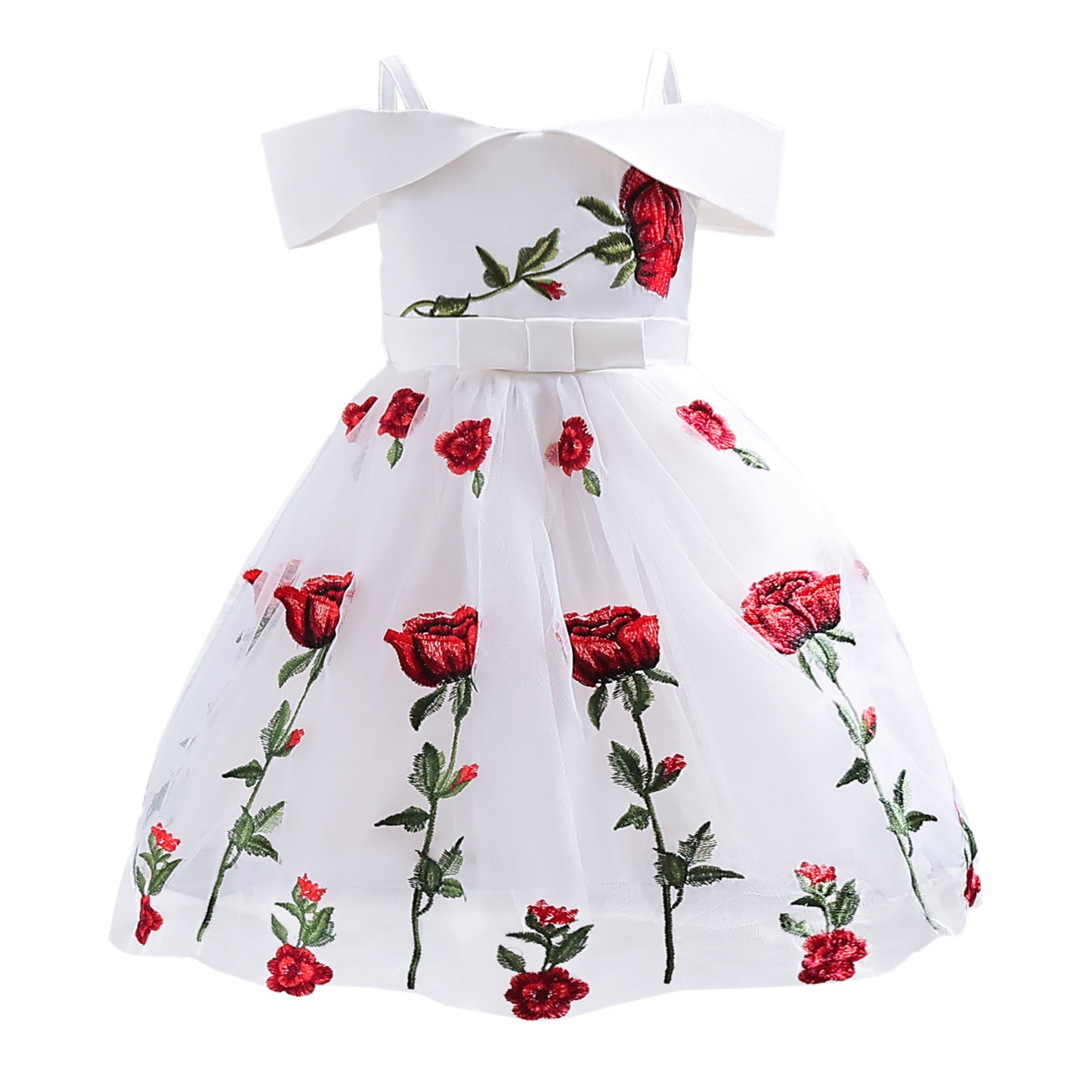 Girls Fashion Rose Embroidered Tulle Skirt