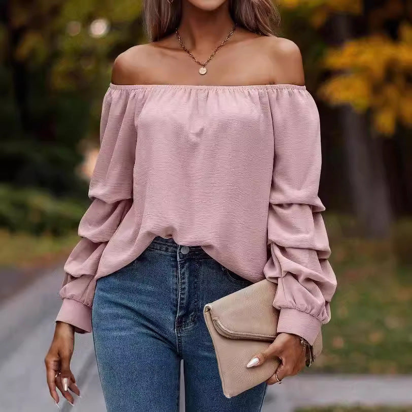 Women's Fashion Shoulder-baring Nodule Long Sleeve Shirt