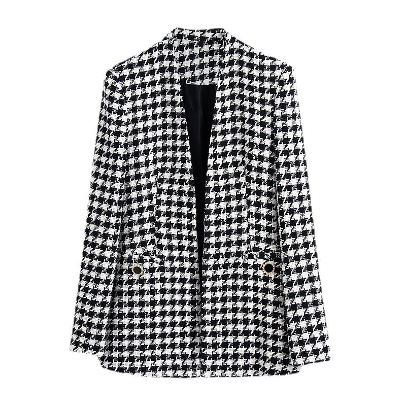 European And American Style Houndstooth Texture Pocket Slim Suit Jacket