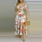 Women's Fashion Printed Split Skirt Two Piece Set