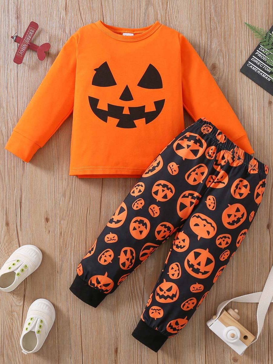 Halloween Day Boy Full Print Pumpkin Lamp Suit