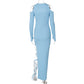 Robe fendue à manches longues et leggings ajourés de couleur unie pour femme