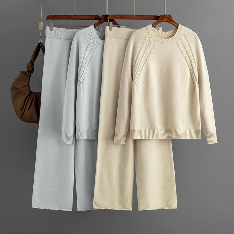 Ensemble décontracté en tricot de couleur unie pour femme