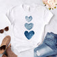 T-shirt à manches courtes et col rond pour femme, imprimé floral en forme de cœur