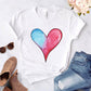T-shirt à manches courtes et col rond pour femme, imprimé floral en forme de cœur
