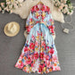 Light Luxury Lapel Puff Sleeve Single-breasted Printing A Words Dress