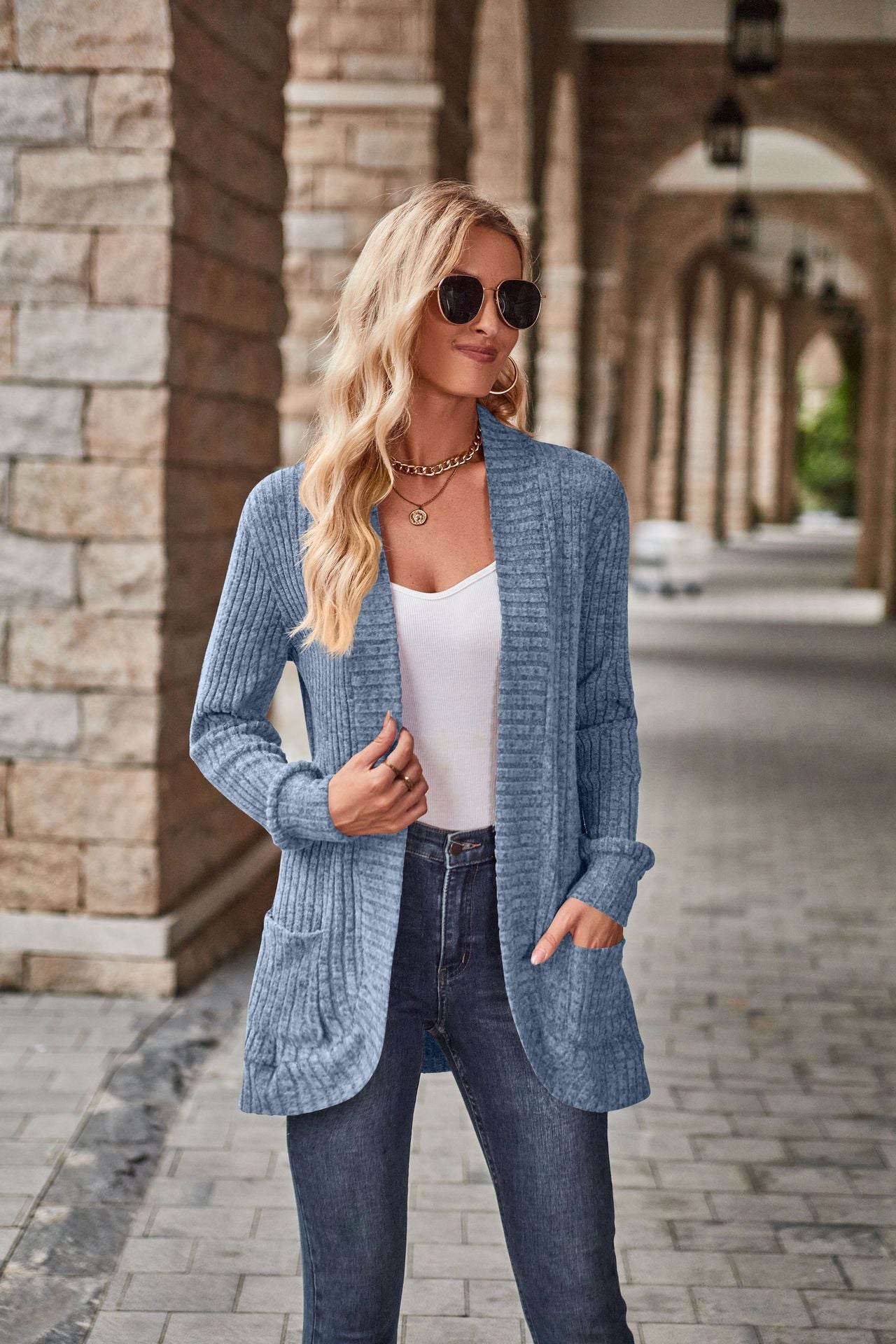 Women's Hollow Striped Brushed Cardigan Jacket