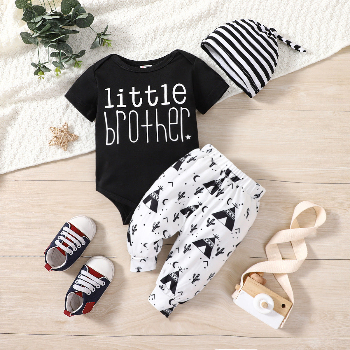 Cartoon Printed Trousers Hat Three-piece Set