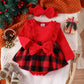 Ensemble de pyjama de Noël pour bébé fille, motif triangle à rayures et dentelle épissée