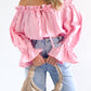 Women's Cotton Loose Casual Off-shoulder Bishop Sleeves Top