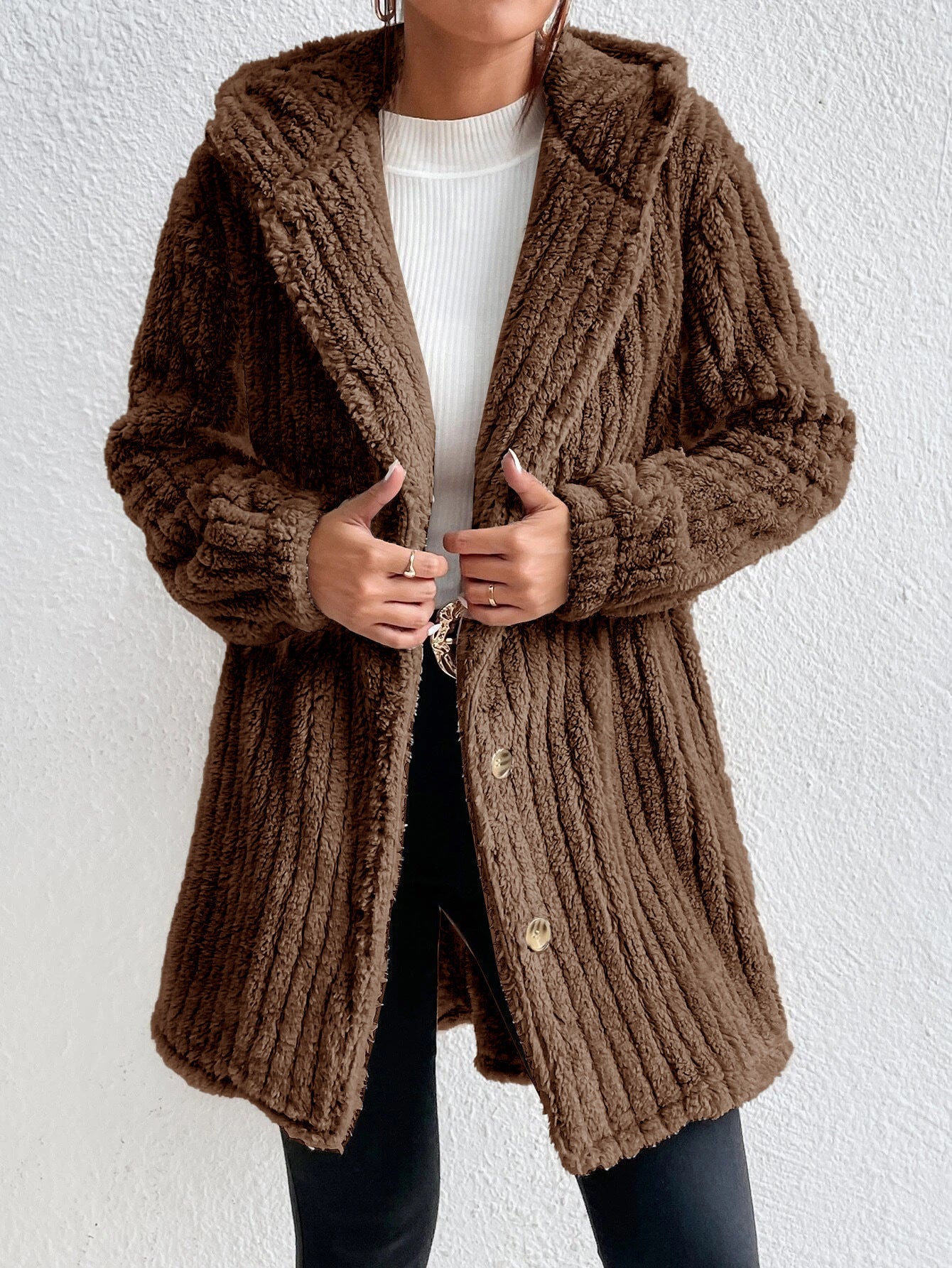 Women's Fashion Rabbit Plush Hooded Cardigan Coat