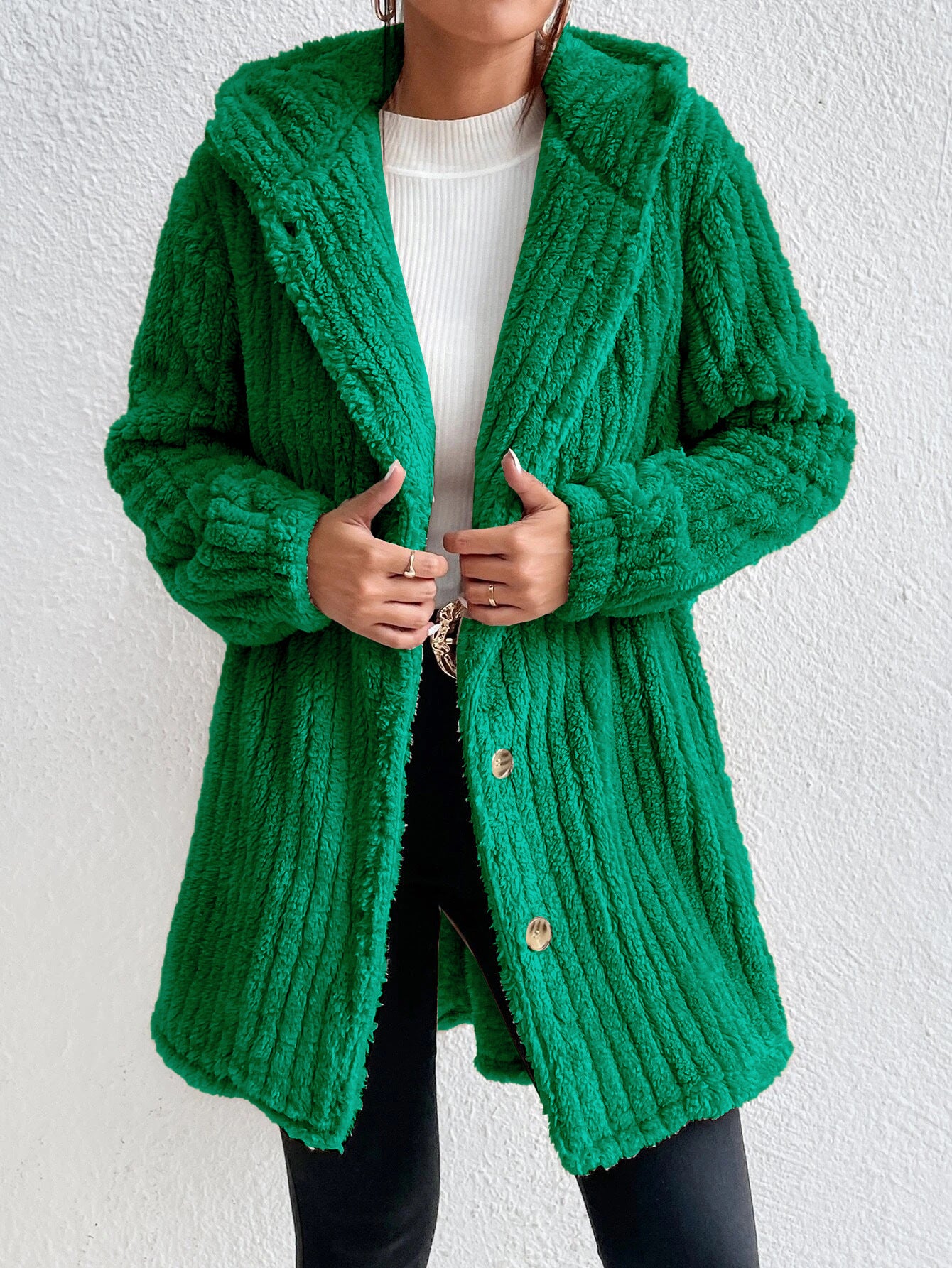 Women's Fashion Rabbit Plush Hooded Cardigan Coat