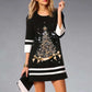 New Women's Christmas Print 34 Sleeve Crew Neck Casual Dress