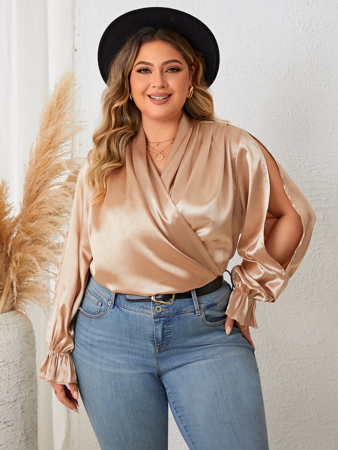 Women's V-neck Chiffon Shirt Loose Drooping Long Sleeve