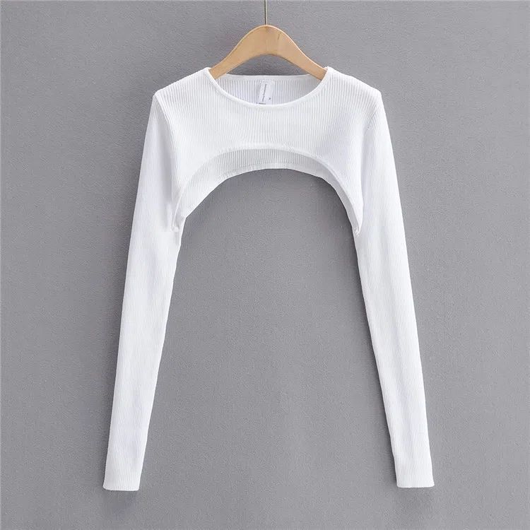 T-shirt à col rond et manches longues assorti de couleur pure