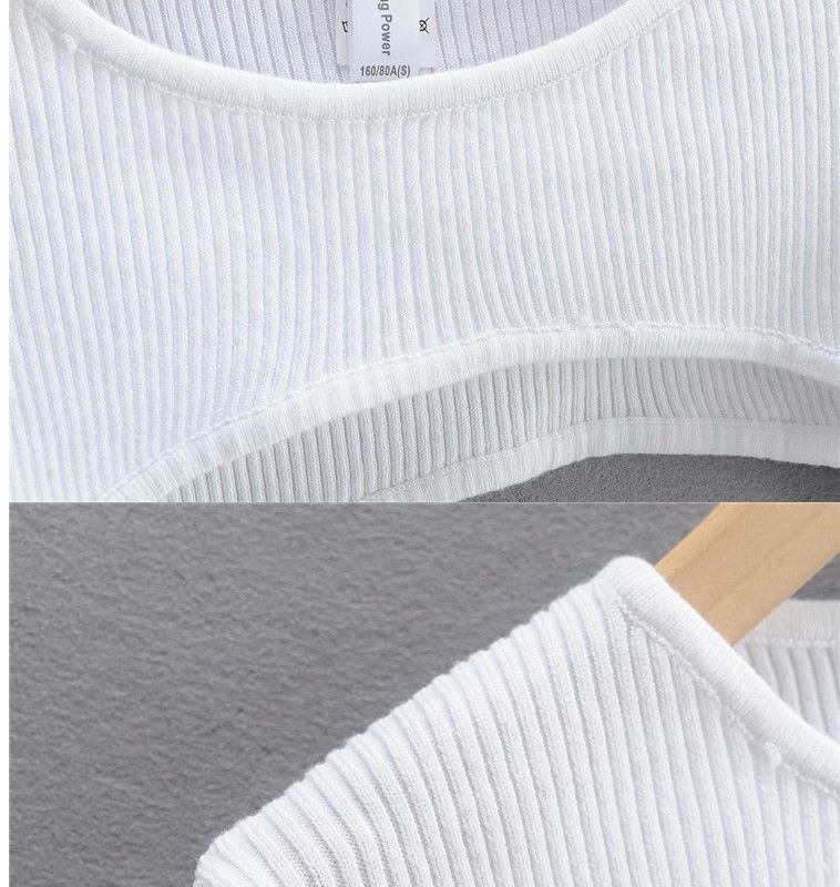 T-shirt à col rond et manches longues assorti de couleur pure