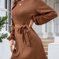 European And American Belt Long Sleeve Twist Knitted Dress Puff Sleeve