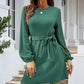 European And American Belt Long Sleeve Twist Knitted Dress Puff Sleeve