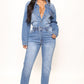 New European And American Slim Waist Washing Long Sleeve Jumpsuit