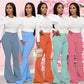Costume pantalon à pattes d'éléphant tissé de couleur unie
