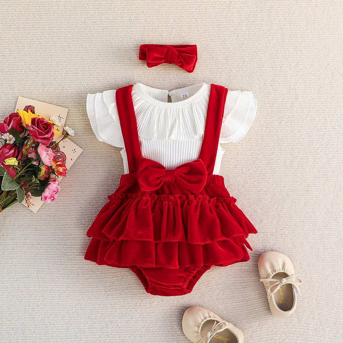 Jumpsuit Shoulder Strap Skirt Headscarf Three-piece Suit