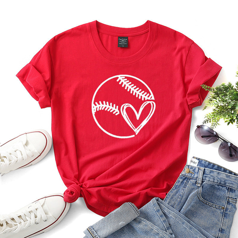 T-shirt décontracté à motif baseball pour femme