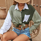 Net Red Wind Color Contrast Patchwork Pocket Drop-shoulder Long-sleeve Shirt