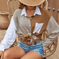 Net Red Wind Color Contrast Patchwork Pocket Drop-shoulder Long-sleeve Shirt