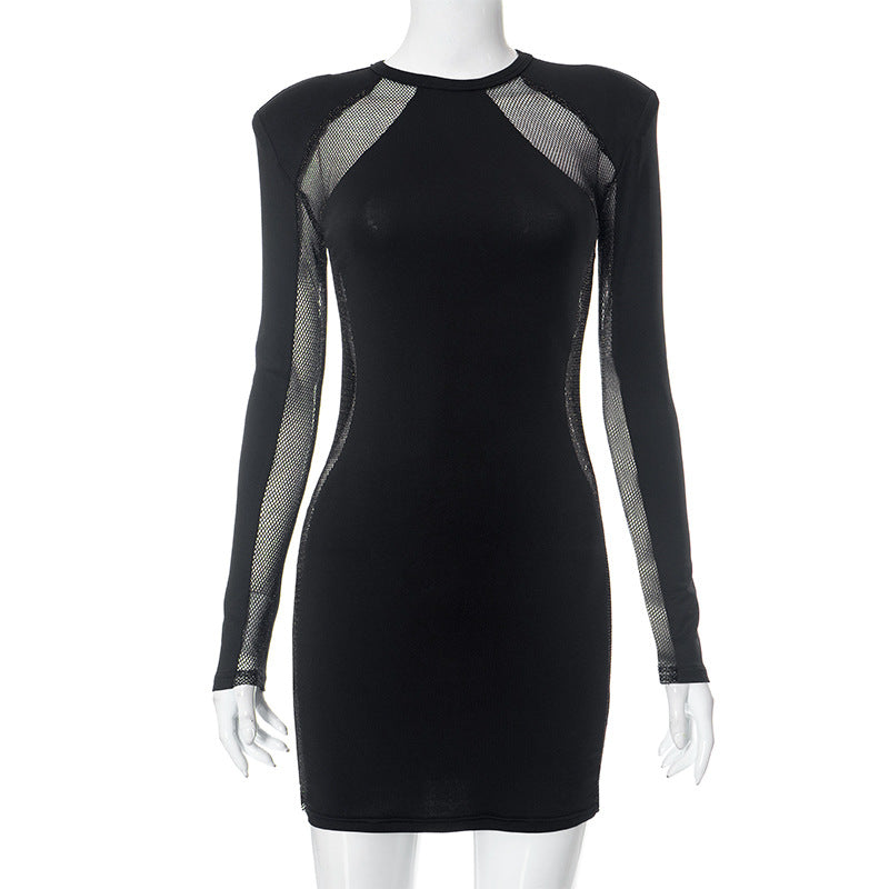 Women's Long Sleeve Stitching See-through Girl Dress