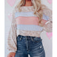 Contrast Color Top Women's Leopard Print Round Neck Long Sleeve