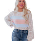 Contrast Color Top Women's Leopard Print Round Neck Long Sleeve
