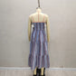 Blue And White Striped Strapless Back Waist Gathered Waist Dress