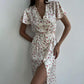 Short Sleeve V-neck Lace Up Floral Shirt Dress