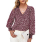Chemise ample en mousseline imprimée à manches longues et col en V pour femme