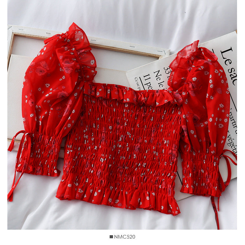 Sweet Small Flower Five-point Sleeve Shirt