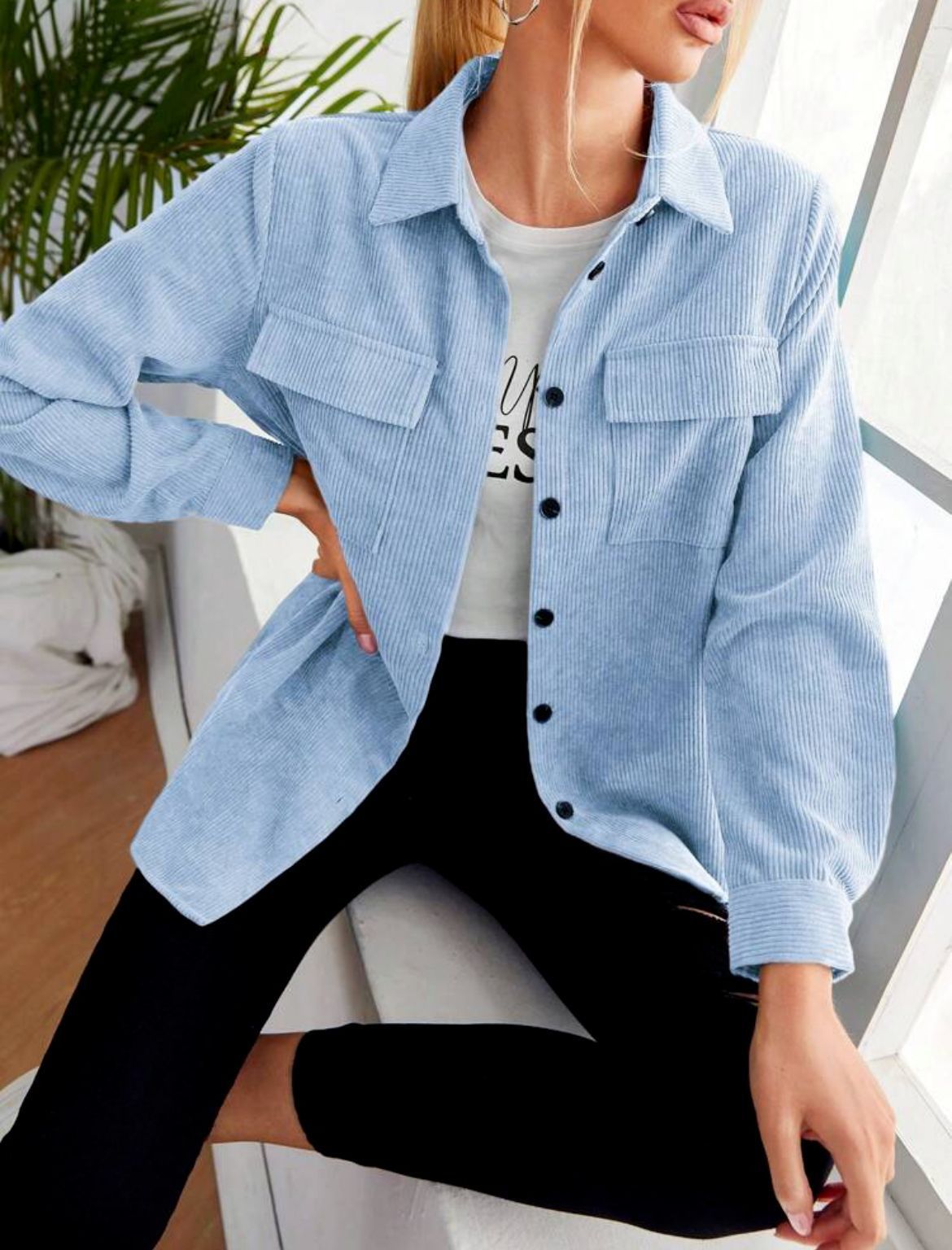 Corduroy Shirt Lapel Long Sleeve Loose
