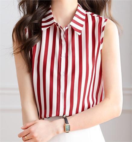 Simple Graceful Chiffon Women's Striped Vest Shirt