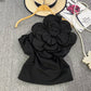 Pure Desire Three-dimensional Large Flower Diagonal Collar One-shoulder Top