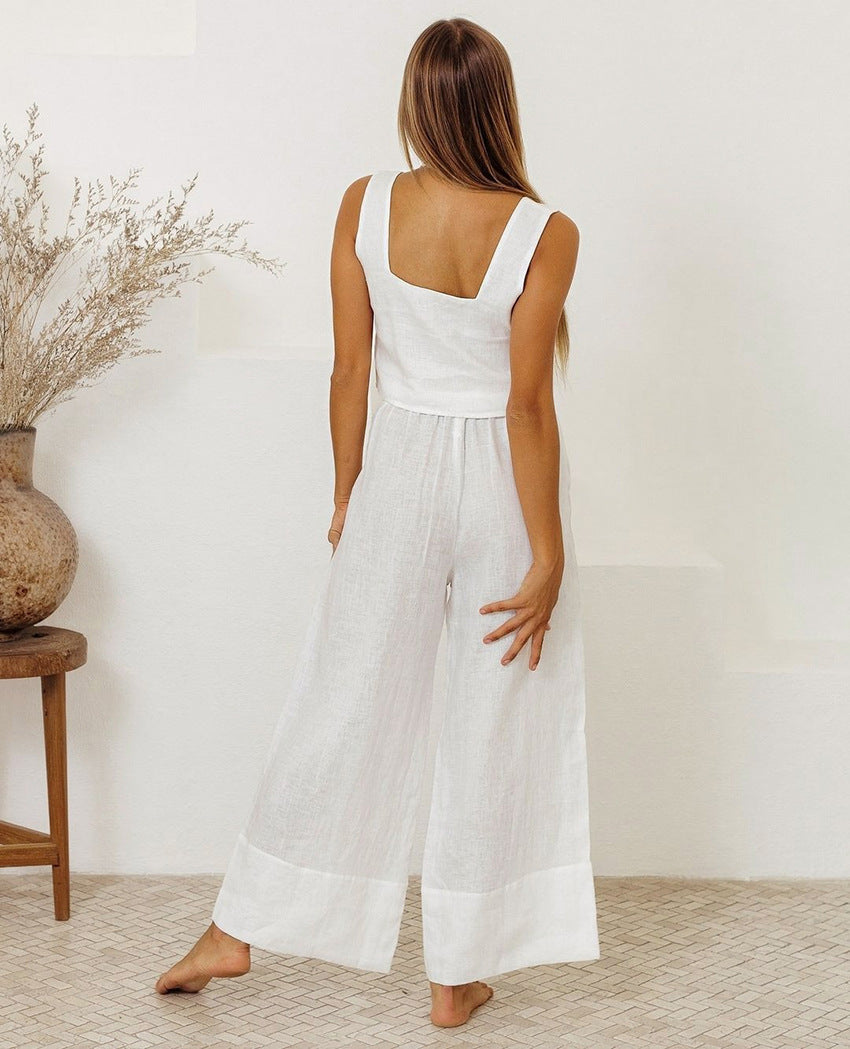 Gilet en coton et lin en gros, pantalon sans manches, tenue ample, costume tendance